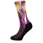 Purple Light Disco Ball Print Crew Socks