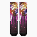Purple Light Disco Ball Print Crew Socks