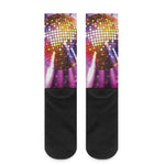 Purple Light Disco Ball Print Crew Socks