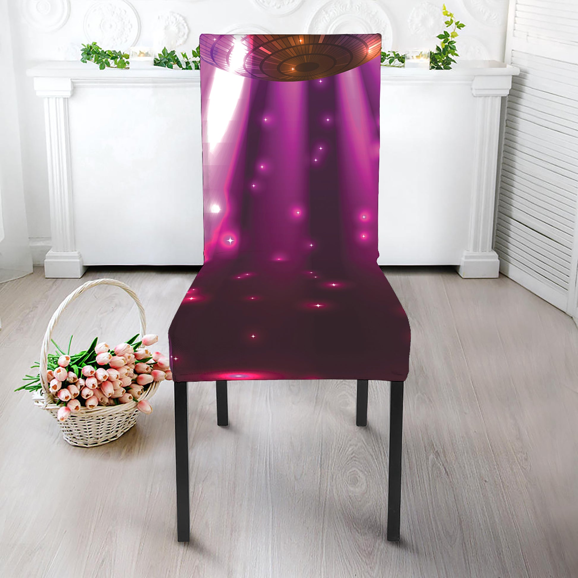 Purple Light Disco Ball Print Dining Chair Slipcover