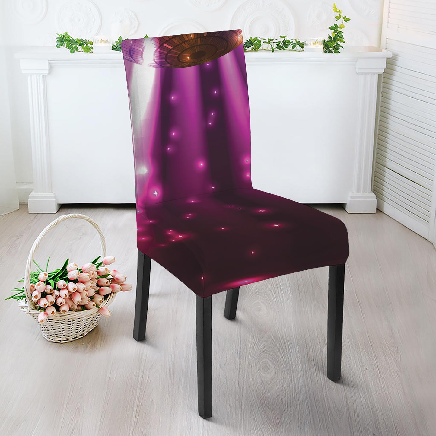 Purple Light Disco Ball Print Dining Chair Slipcover
