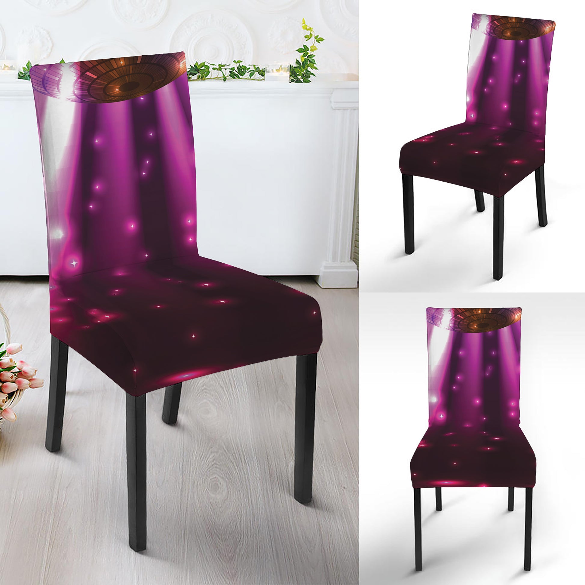 Purple Light Disco Ball Print Dining Chair Slipcover
