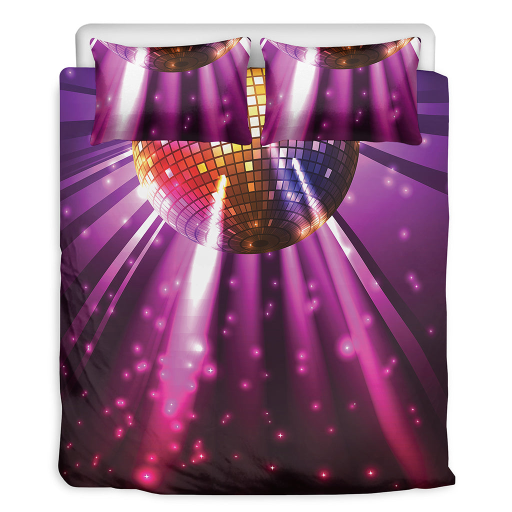 Purple Light Disco Ball Print Duvet Cover Bedding Set