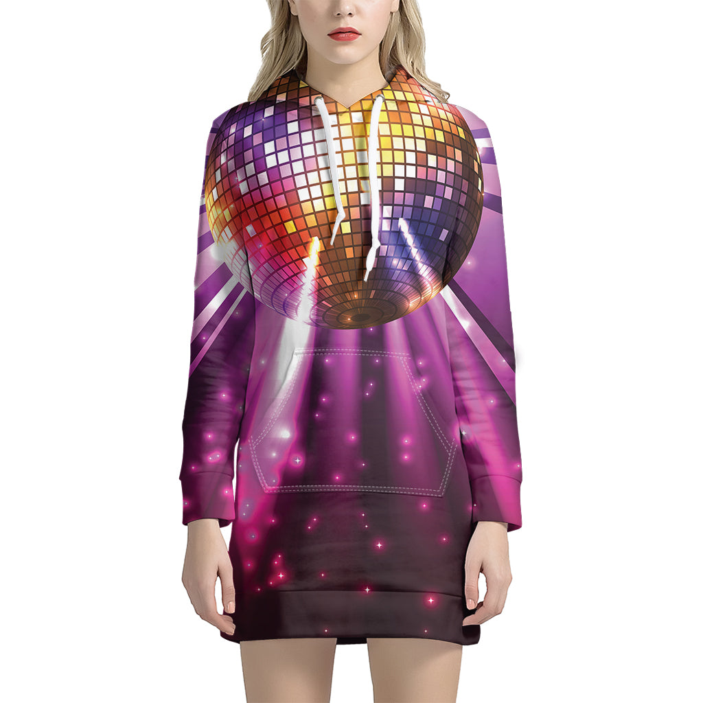 Purple Light Disco Ball Print Hoodie Dress