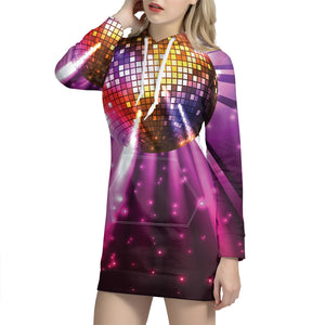 Purple Light Disco Ball Print Hoodie Dress