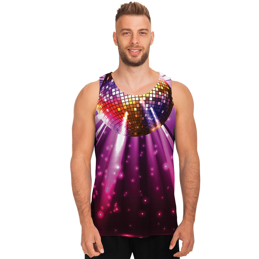 Purple Light Disco Ball Print Men's Tank Top