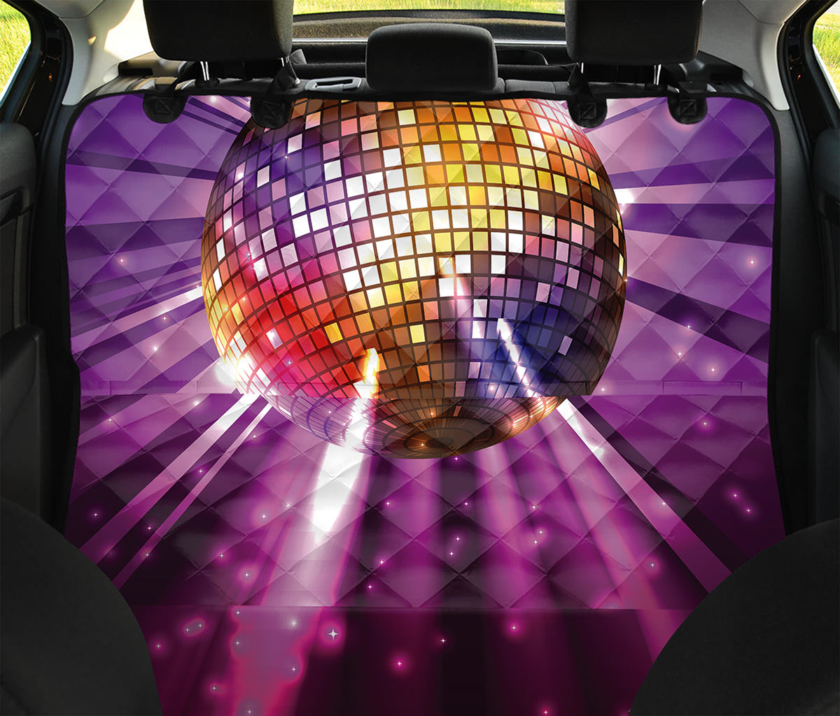 Purple Light Disco Ball Print Pet Car Back Seat Cover