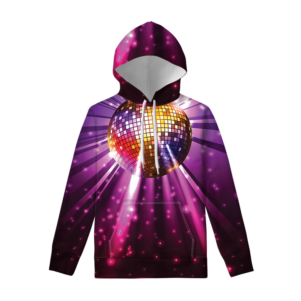 Purple Light Disco Ball Print Pullover Hoodie