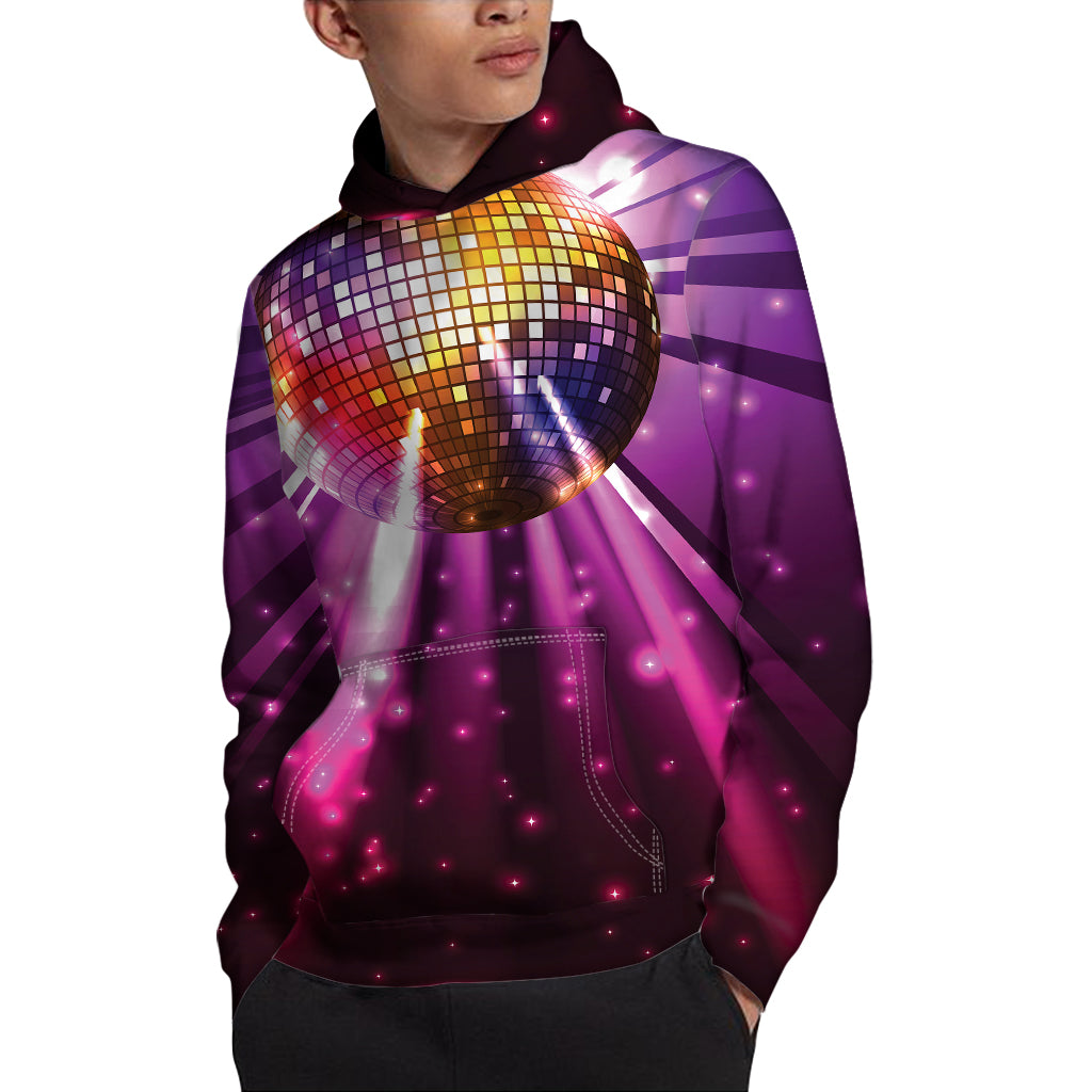 Purple Light Disco Ball Print Pullover Hoodie