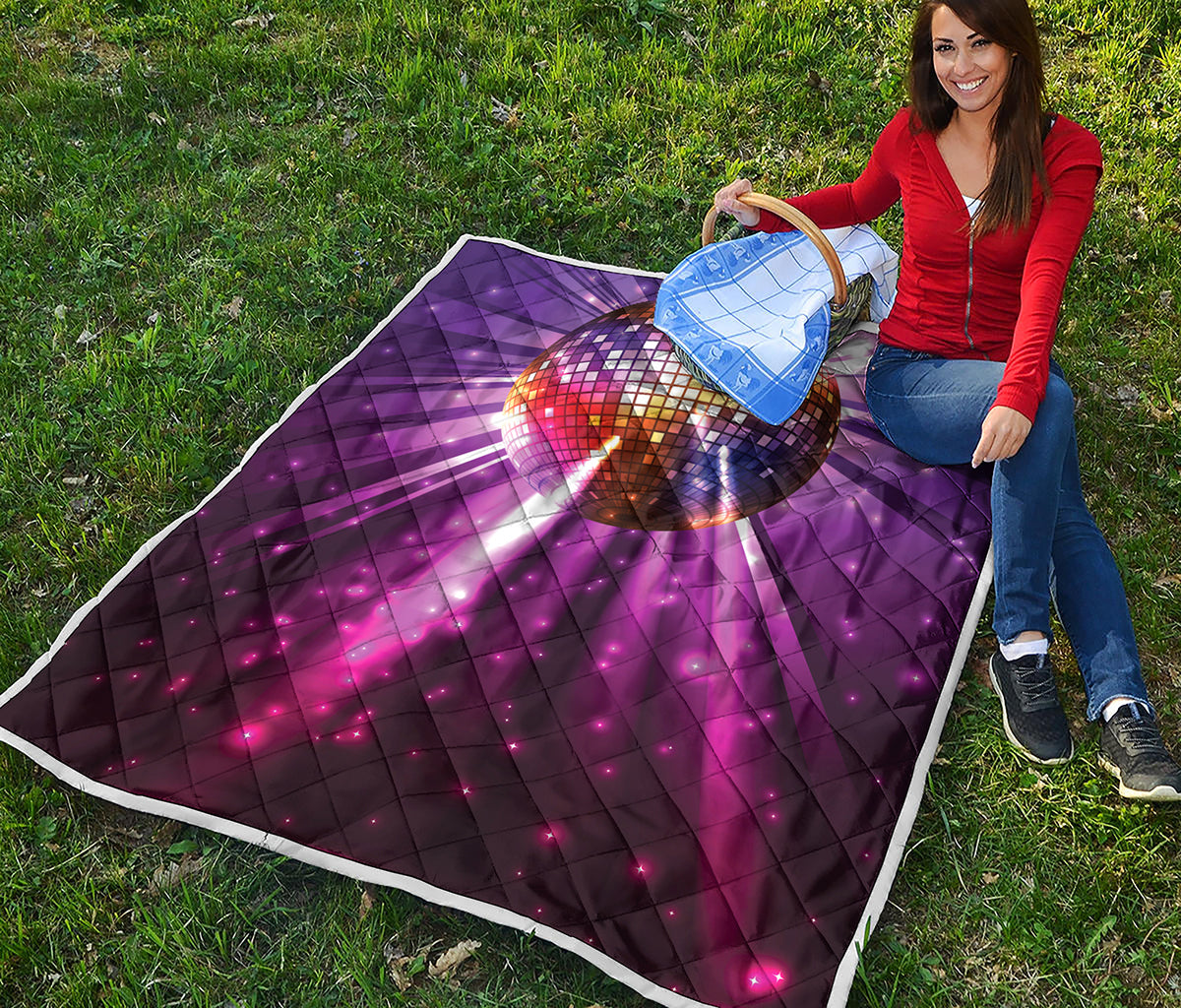 Purple Light Disco Ball Print Quilt