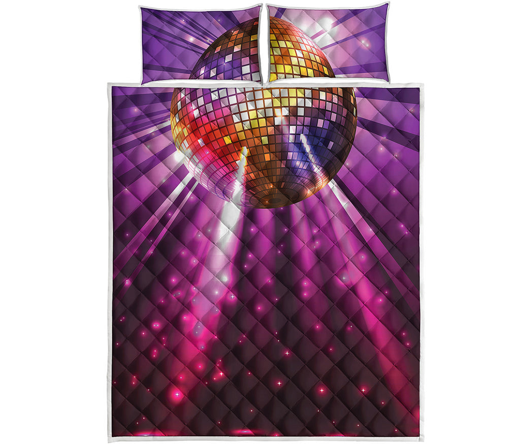 Purple Light Disco Ball Print Quilt Bed Set