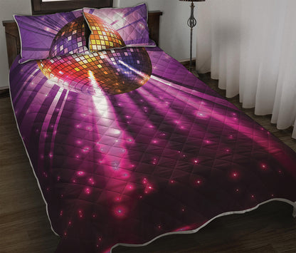 Purple Light Disco Ball Print Quilt Bed Set