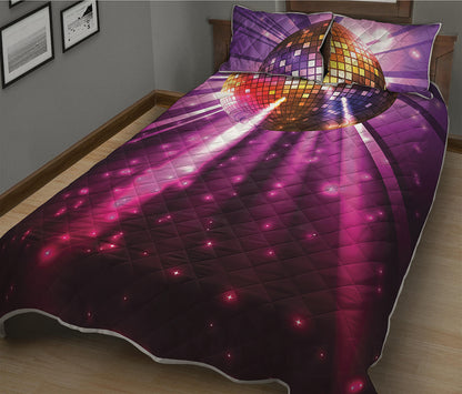 Purple Light Disco Ball Print Quilt Bed Set