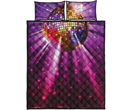 Purple Light Disco Ball Print Quilt Bed Set