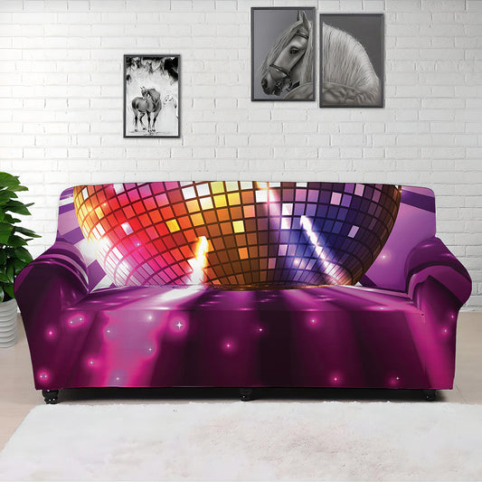 Purple Light Disco Ball Print Sofa Cover
