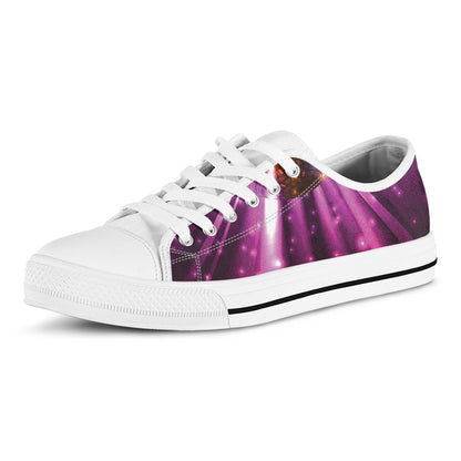 Purple Light Disco Ball Print White Low Top Shoes