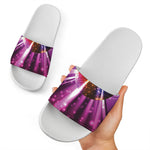 Purple Light Disco Ball Print White Slide Sandals