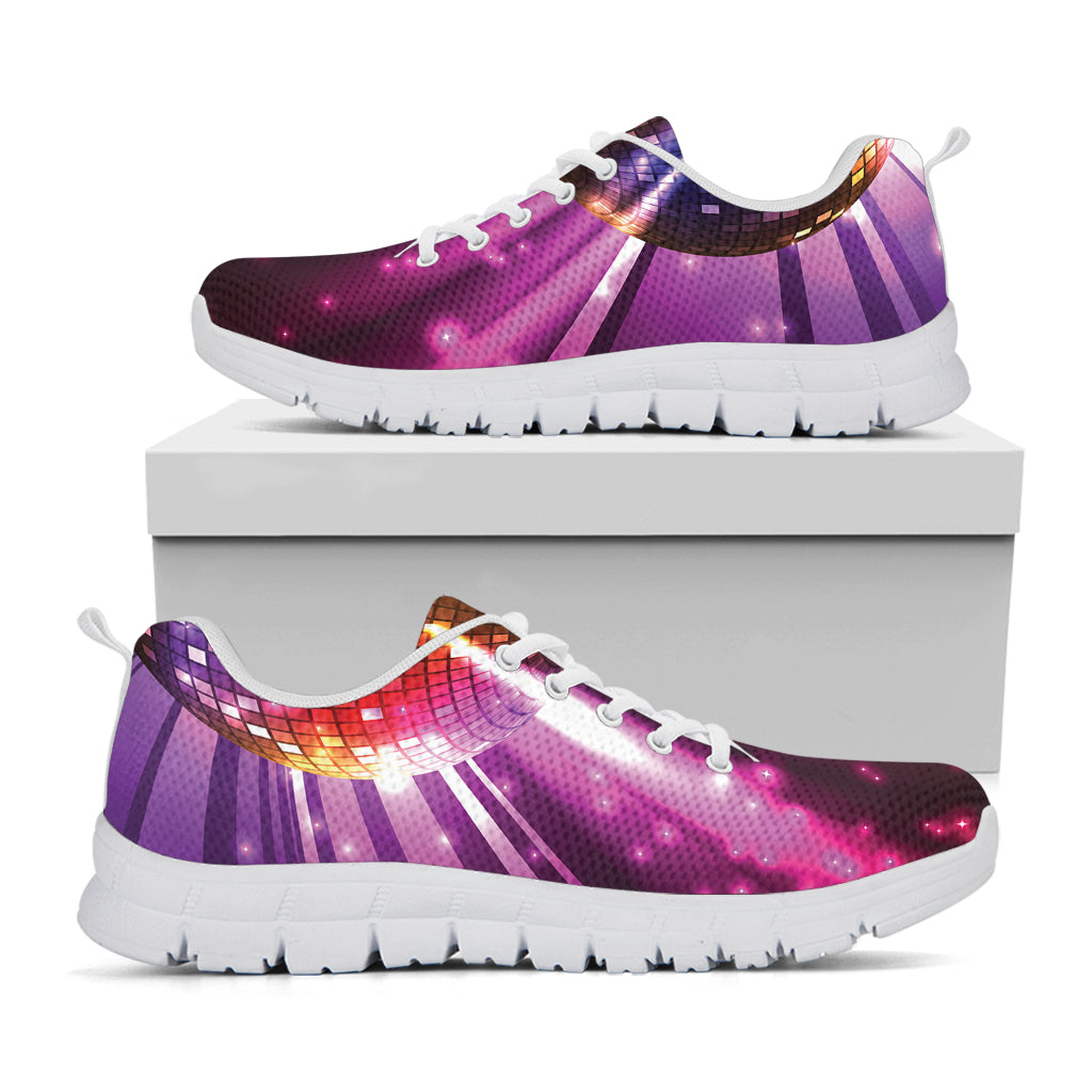 Purple Light Disco Ball Print White Sneakers