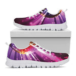 Purple Light Disco Ball Print White Sneakers