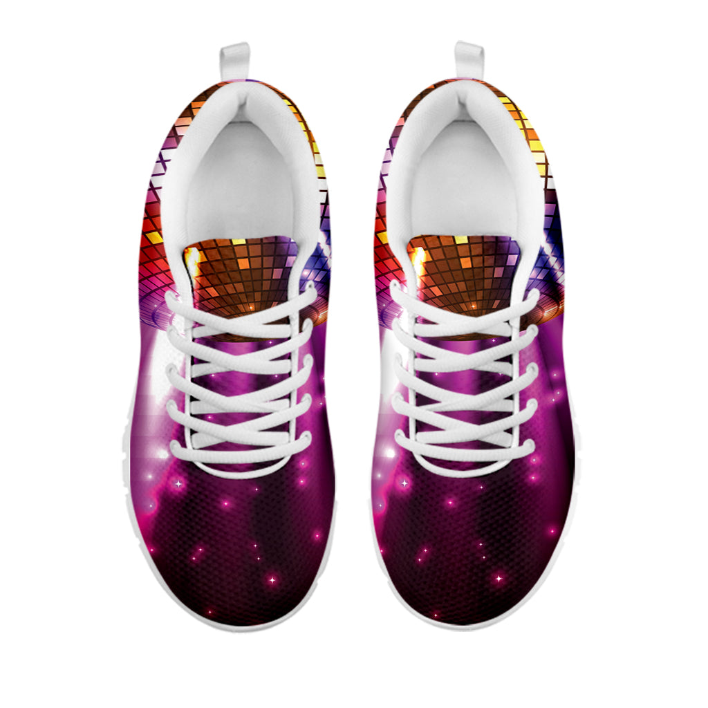 Purple Light Disco Ball Print White Sneakers