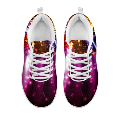 Purple Light Disco Ball Print White Sneakers
