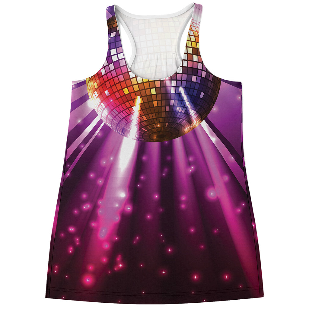 Purple Light Disco Ball Print Women's Racerback Tank Top