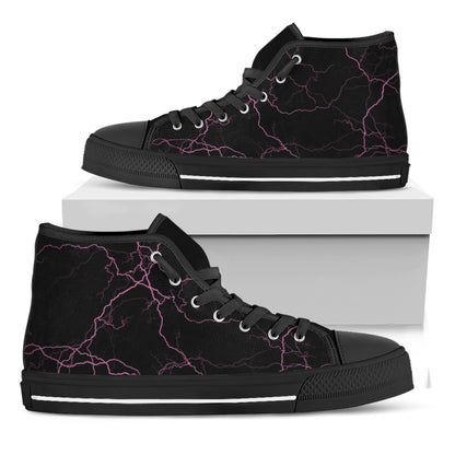 Purple Lightning Print Black High Top Shoes