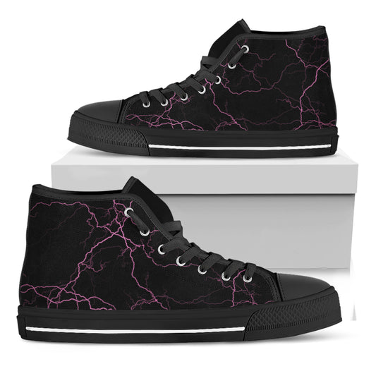 Purple Lightning Print Black High Top Shoes