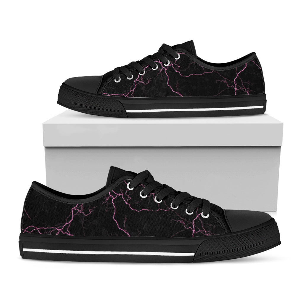 Purple Lightning Print Black Low Top Shoes