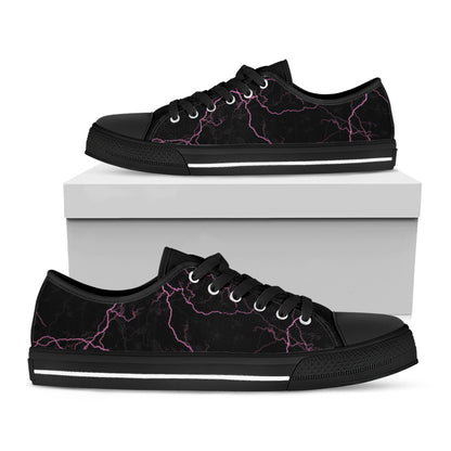 Purple Lightning Print Black Low Top Shoes