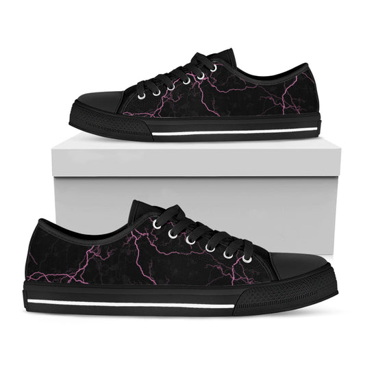 Purple Lightning Print Black Low Top Shoes