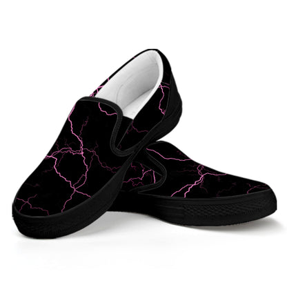 Purple Lightning Print Black Slip On Shoes