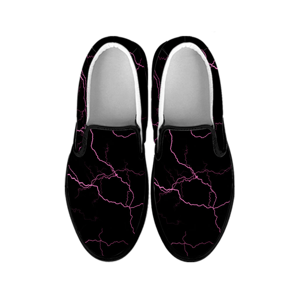 Purple Lightning Print Black Slip On Shoes