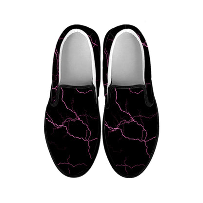 Purple Lightning Print Black Slip On Shoes