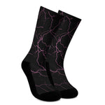 Purple Lightning Print Crew Socks