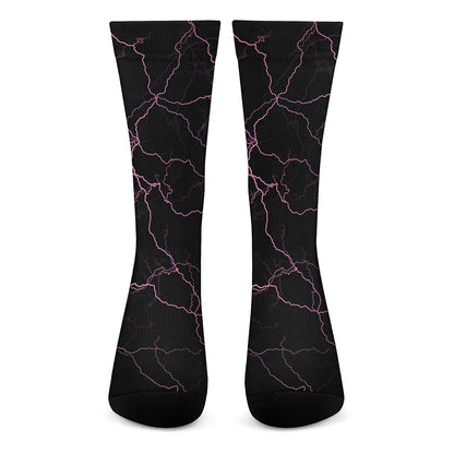 Purple Lightning Print Crew Socks