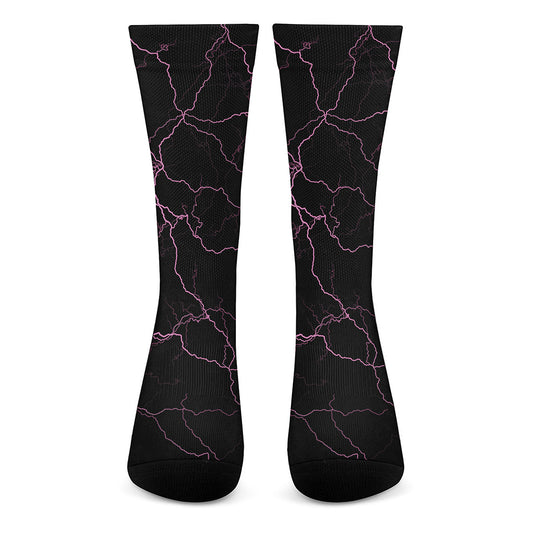 Purple Lightning Print Crew Socks