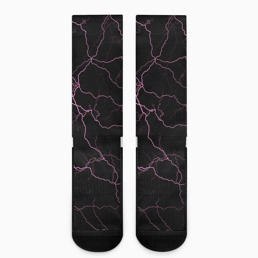 Purple Lightning Print Crew Socks
