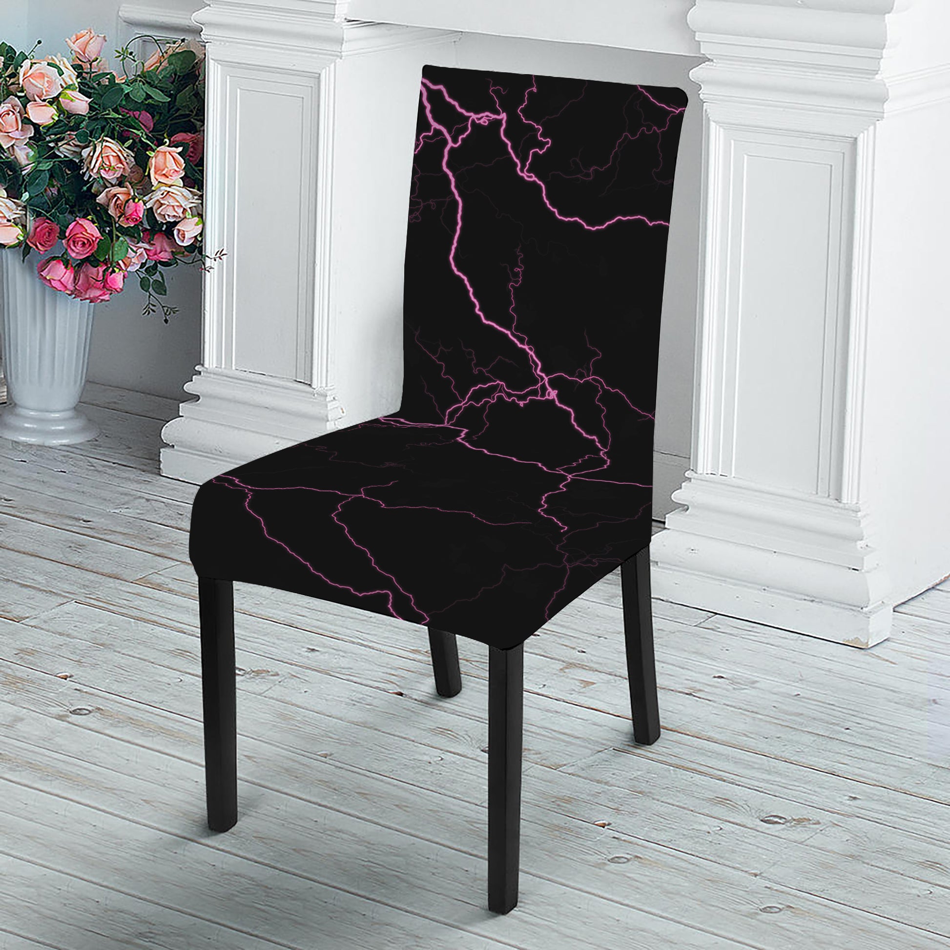 Purple Lightning Print Dining Chair Slipcover