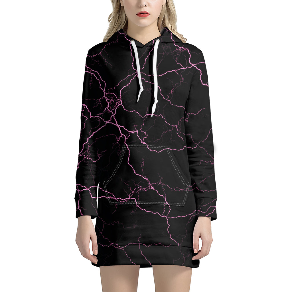 Purple Lightning Print Hoodie Dress