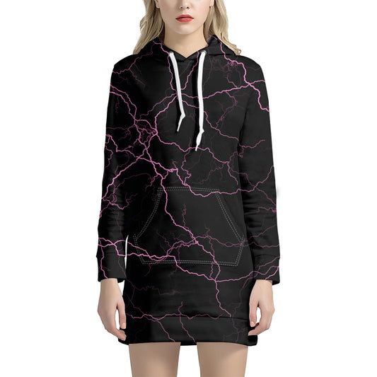 Purple Lightning Print Hoodie Dress