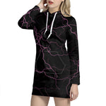Purple Lightning Print Hoodie Dress