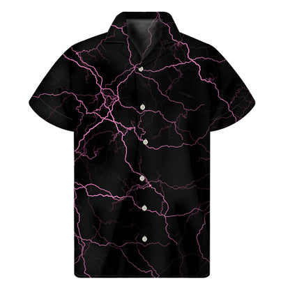 Purple Lightning Print Men's Short Sleeve Shirt
