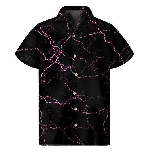 Purple Lightning Print Men's Short Sleeve Shirt