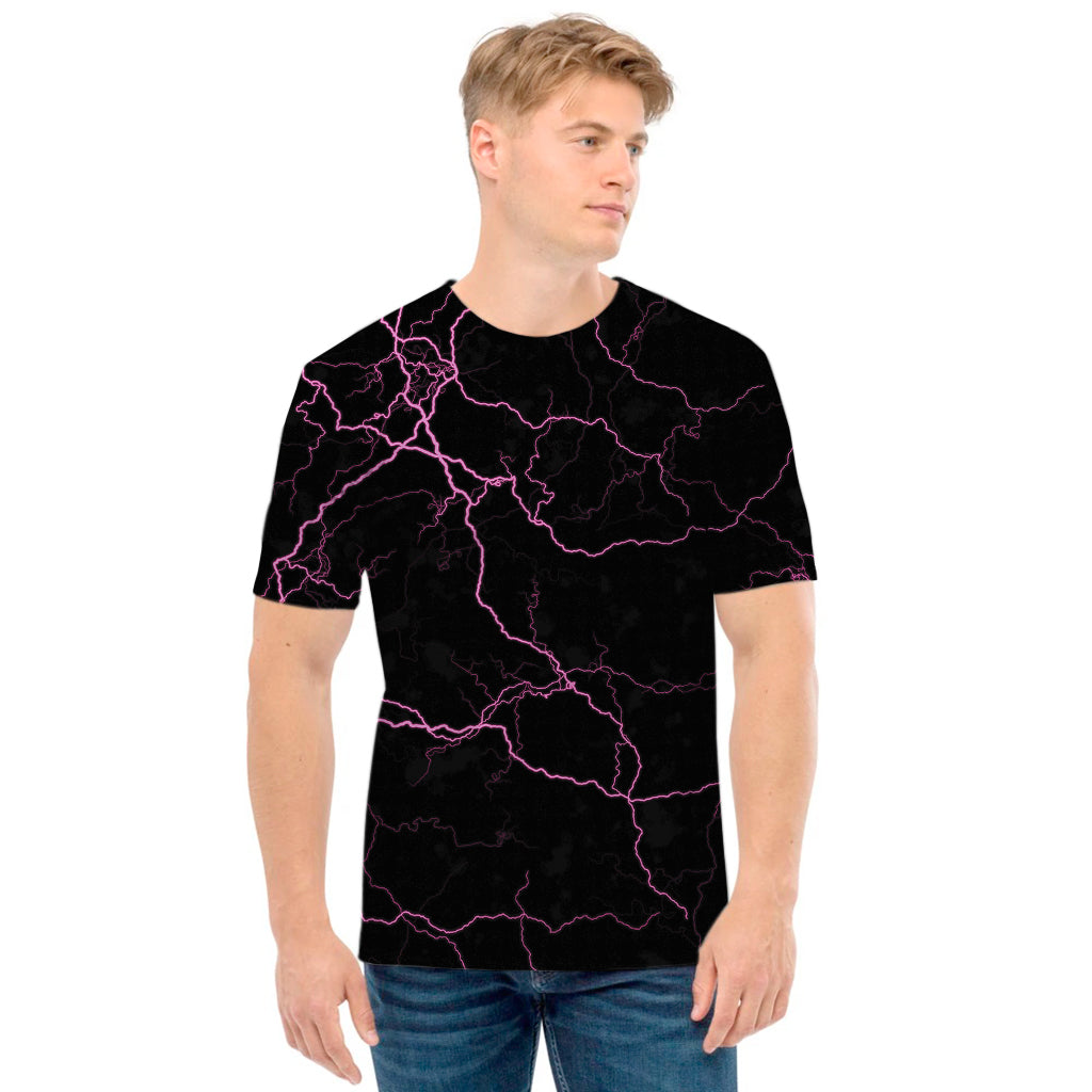 Purple Lightning Print Men's T-Shirt
