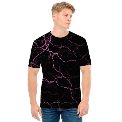Purple Lightning Print Men's T-Shirt