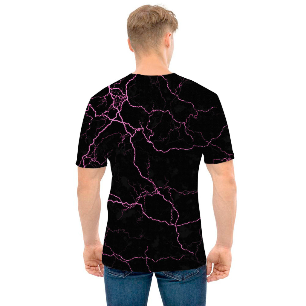 Purple Lightning Print Men's T-Shirt