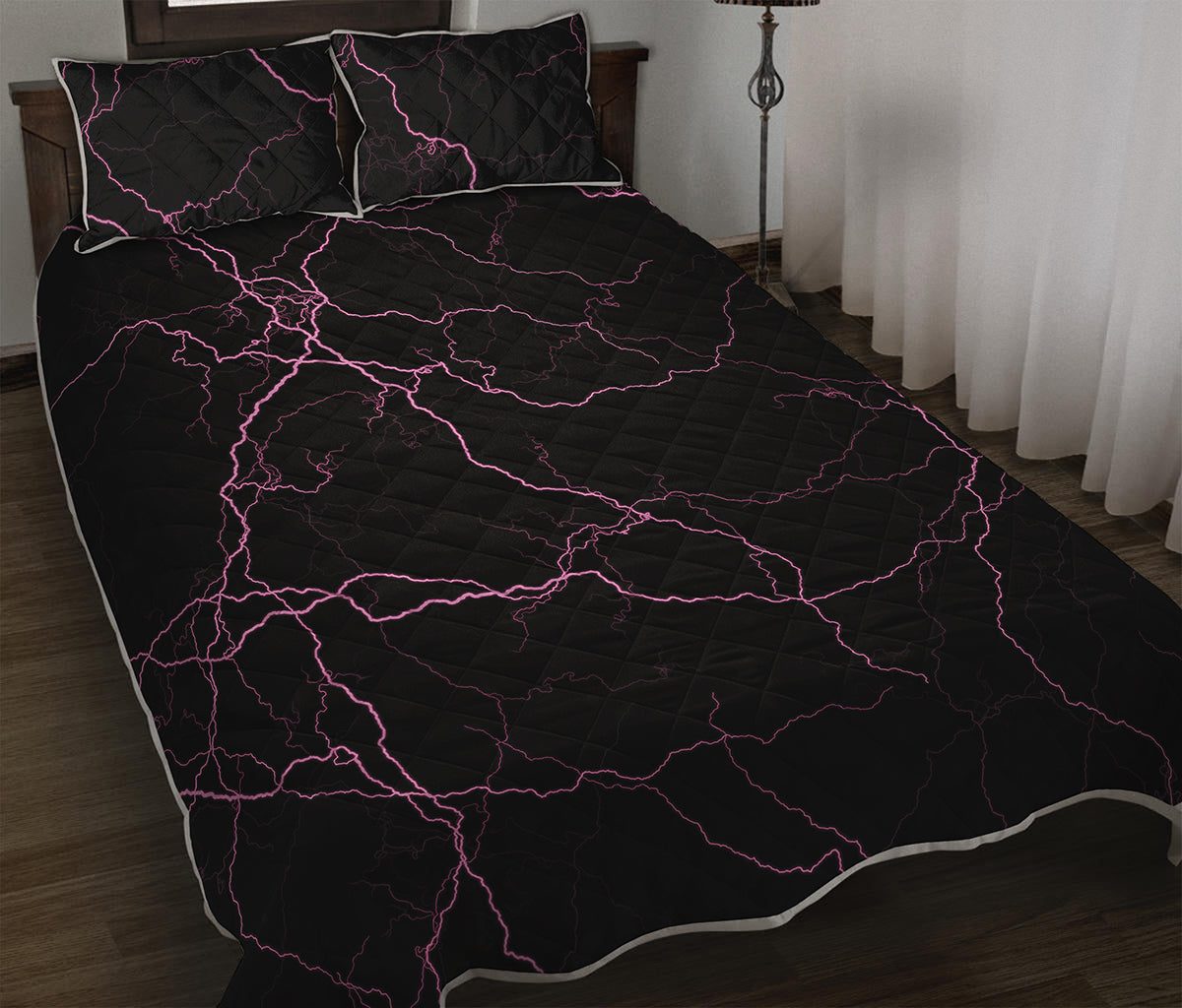 Purple Lightning Print Quilt Bed Set