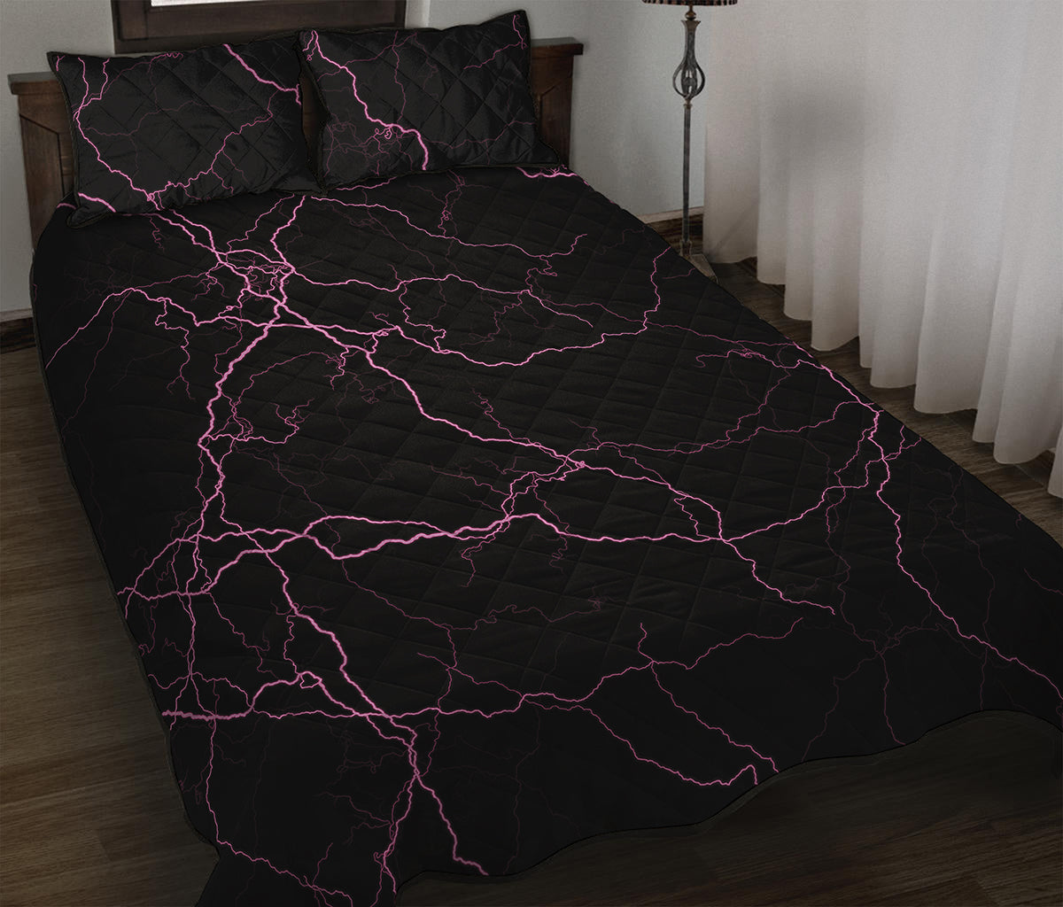 Purple Lightning Print Quilt Bed Set