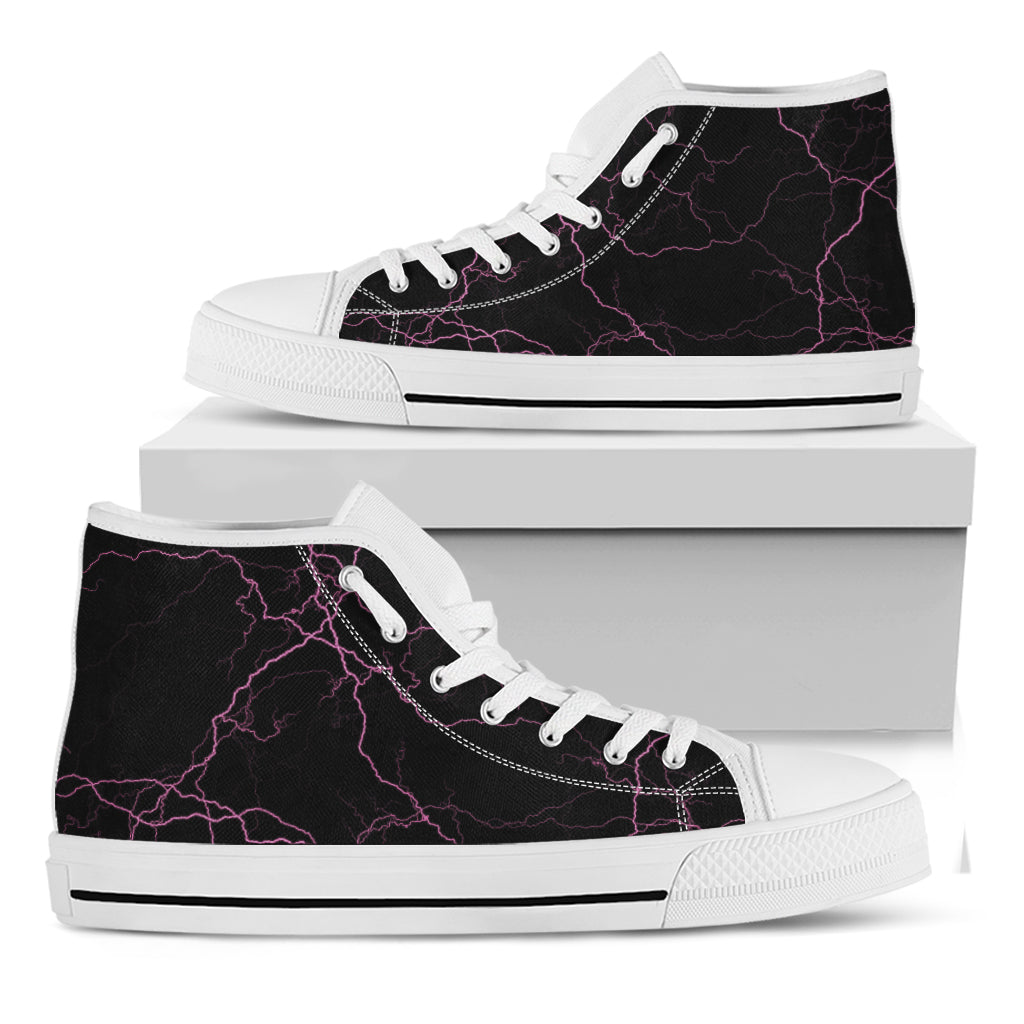 Purple Lightning Print White High Top Shoes